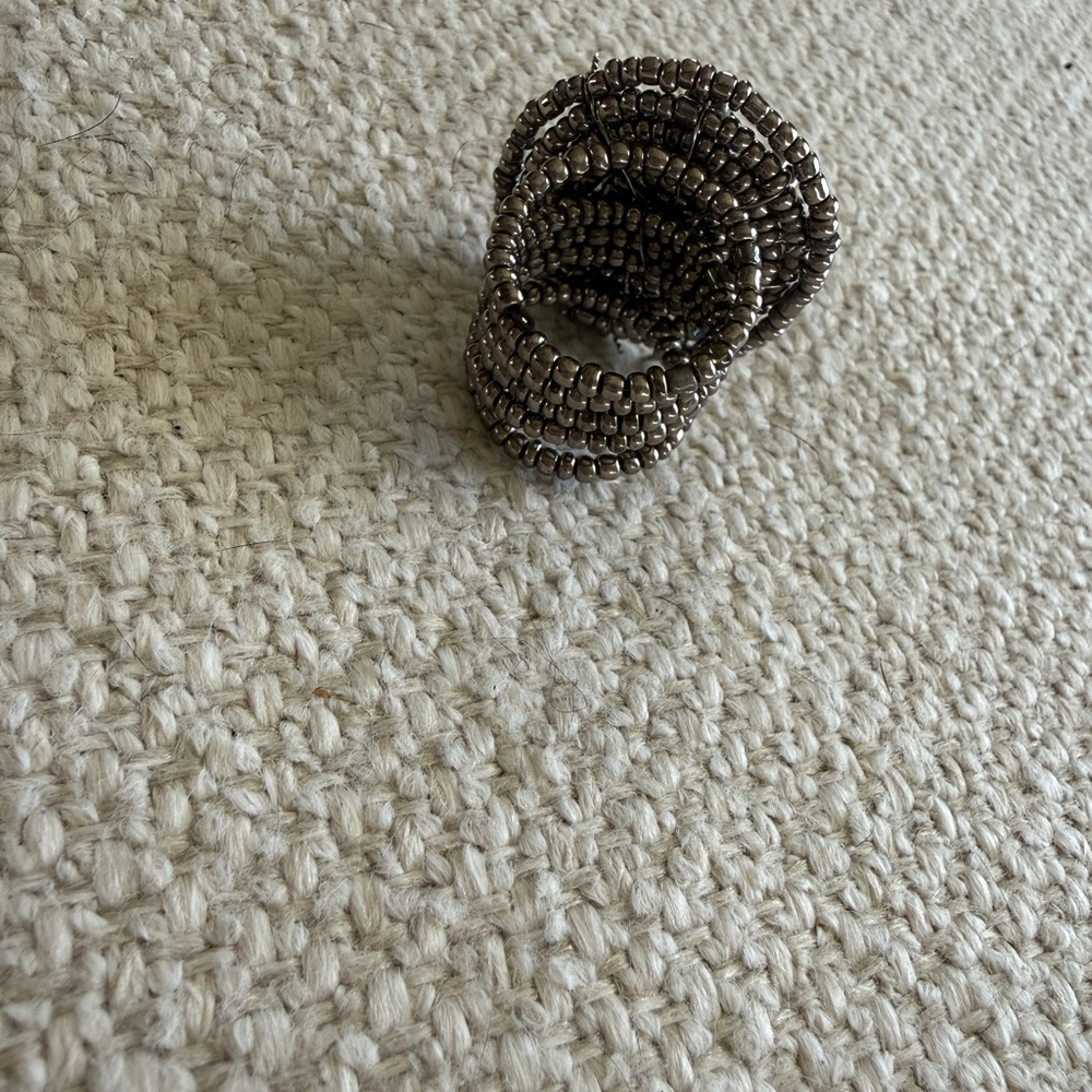Beaded Statement Silver Metallic Ring - image 5